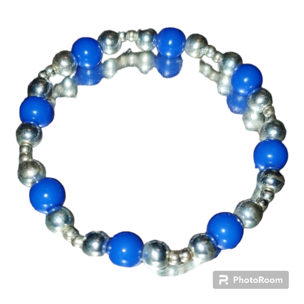 University of Florida Bead Bracelet Royal Blue Silver 7 1/2 Stretch (EUC)